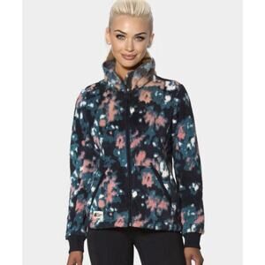 Northface Campshire Cozy Blue Peach Cream Abstract Floral Zip Fleece Jacket Med